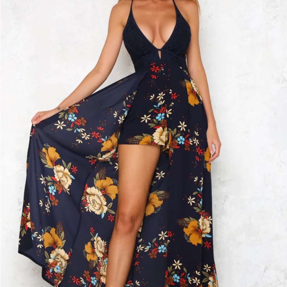 Fashion Nova Floral Navy Maxi Dress